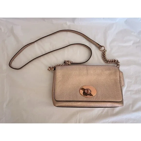 Leather Rose Gold COACH  Purse - 2014 Coach Bag - Authentic Coach Turn Lock Bag - Picture 2 of 16